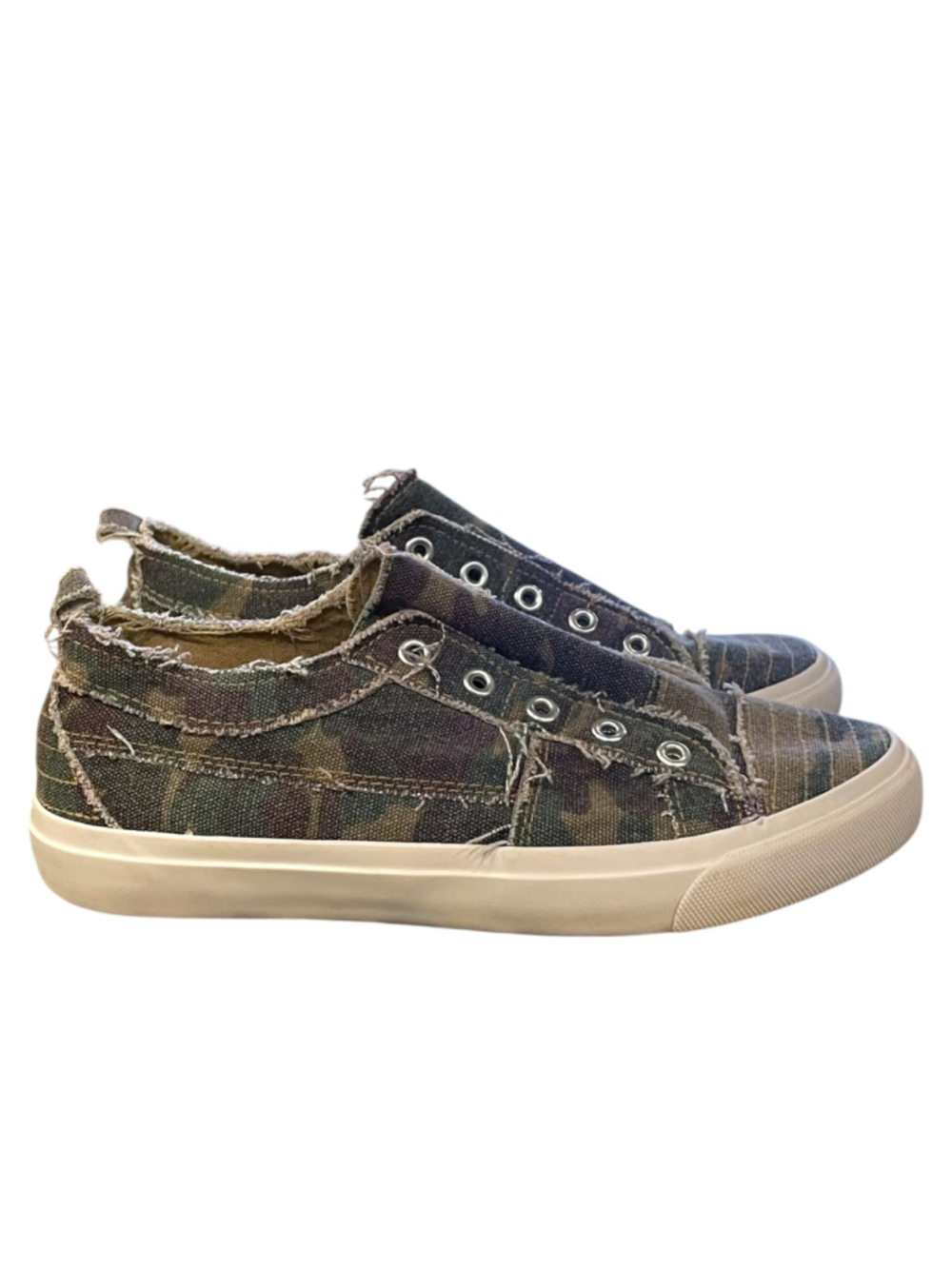 Corkys Womens Size 7 Babalu Camo Sneakers Slip On Canvas Camouflage Green Brown